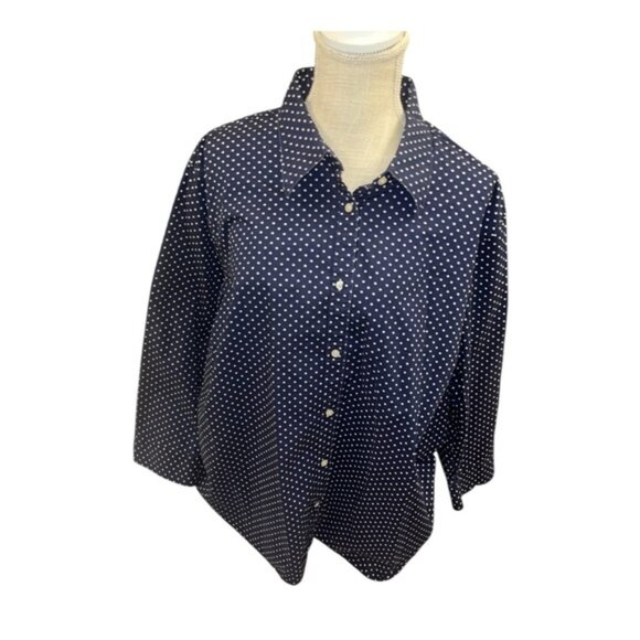 Ralph Lauren Navy and White Polka Dot Women’s Plus Size Button Down Shirt 3X - Picture 1 of 5